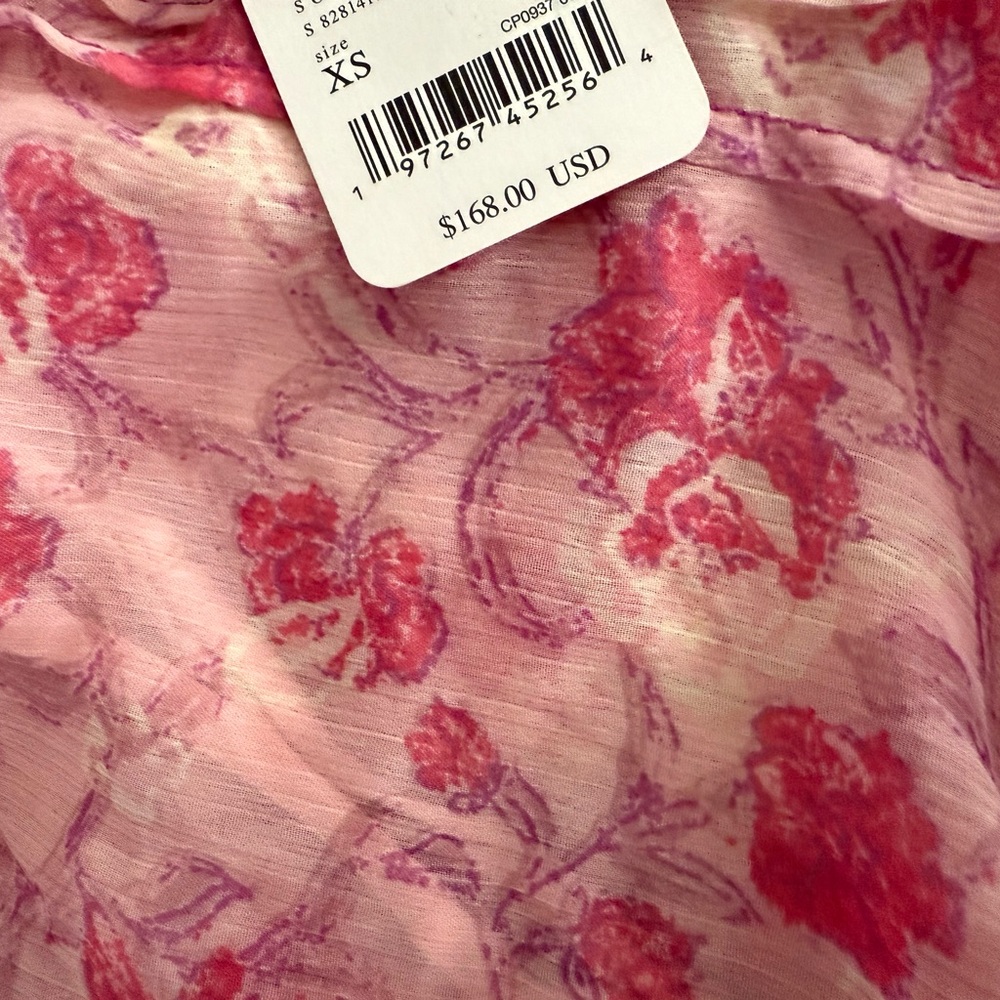 Free People Pink and White Pleated Tiered Sundress with Bishop Sleeves - Picture 7 of 14